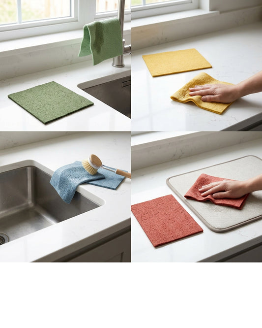 Zanoa Cellulose Sponge Cleaning Cloths Set of 8 20 x 18 cm Four Colours - Lifestyle view