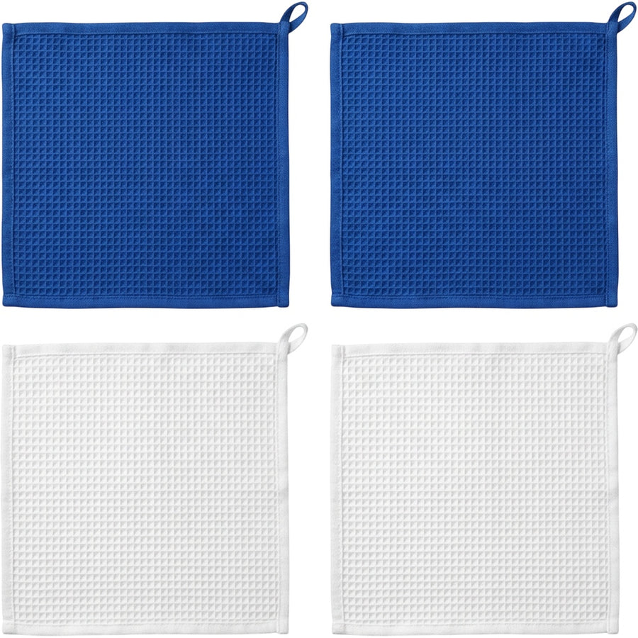 Zanoa Cotton Waffle Dish Cloths Set of 4 35 x 35 cm Cobalt and White