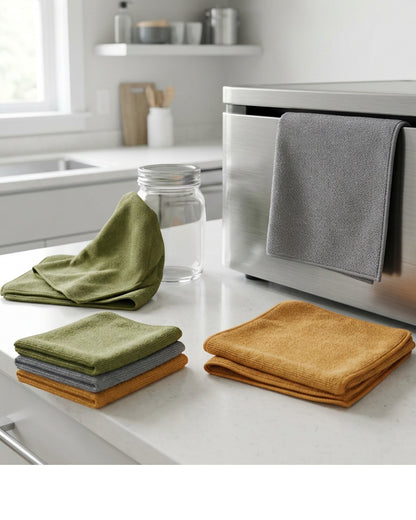 Zanoa Microfiber Cleaning Cloths Set of 6 30 x 30 cm Olive Gray and Amber - Lifestyle view