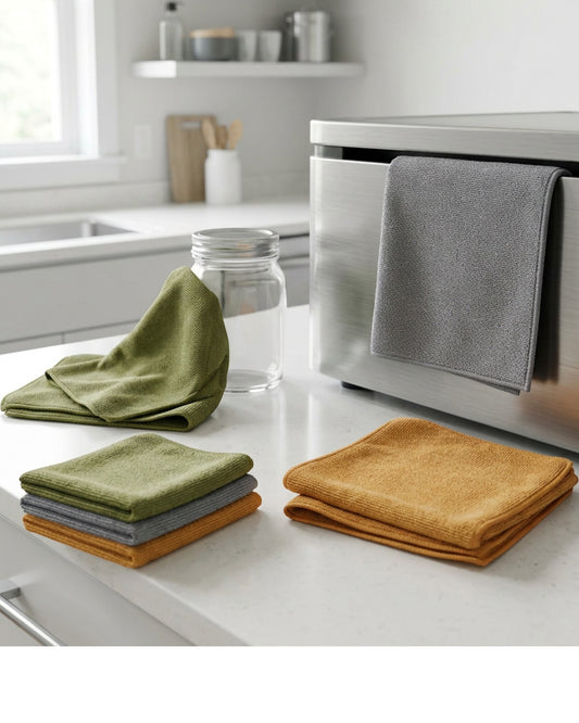 Zanoa Microfiber Cleaning Cloths Set of 6 30 x 30 cm Olive Gray and Amber - Lifestyle view